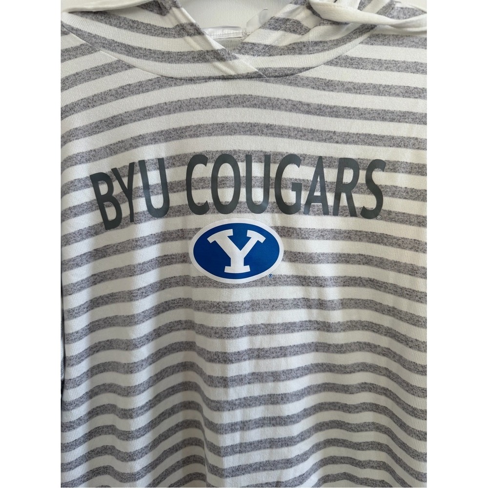 BYU Cougars Striped Hoodie Pullover in White & Gray - Picture 4 of 4
